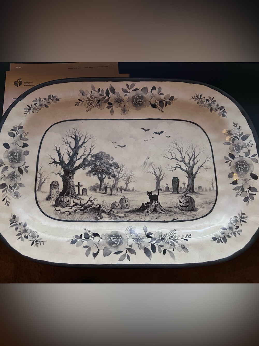 Halloween Graveyard Serving Platter in Monochrome